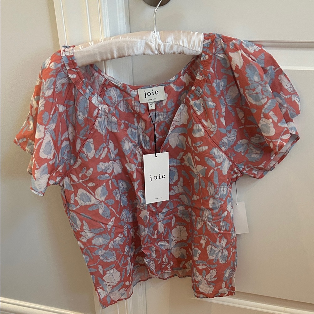Joie Coral and Light Blue Floral Blouse